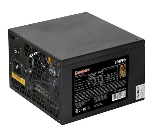Exegate EX282154RUS Блок питания 700W ExeGate 80 PLUS® Bronze 700PPH (ATX, APFC, КПД 89% (80 PLUS Bronze), 12cm fan, 24pin, (4+4)pin, PCIe, 5xSATA, 3xIDE, black, Color Box)