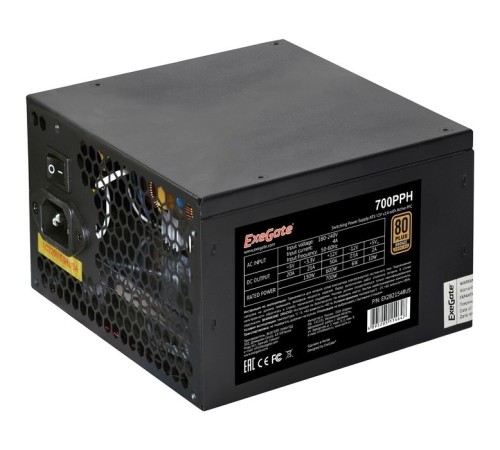 Exegate EX282154RUS-OEM Блок питания 700W ExeGate 80 PLUS® Bronze 700PPH-OEM (ATX, APFC, КПД 89% (80 PLUS Bronze), 12cm fan, 20+4pin, 2x(4+4)pin, 4xPCI-E, 8xSATA, 4xIDE, black, RTL)