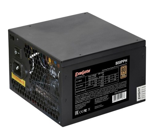 Exegate EX292160RUS Блок питания 900W ExeGate 80 PLUS® Bronze 900PPH (ATX, APFC, КПД 89% (80 PLUS Bronze), 12cm fan, 20+4pin, 2x(4+4)pin, 6xPCI-E, 8xSATA, 4xIDE, black, Color Box)