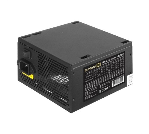 Exegate EX260638RUS-PC Блок питания 400W ExeGate 400PPE (ATX, APFC, PC, КПД 80% (80 PLUS), 12cm fan, 24pin, (4+4)pin, PCIe, 5xSATA, 3xIDE, black, кабель 220V в комплекте)