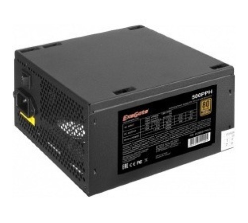 Exegate EX280577RUS-S Блок питания 500W ExeGate 500PPH-S 80+Bronze, ATX, black, APFC, 12cm, 24p, (4+4)p, 5*SATA, 3*IDE с защитой от выдергивания
