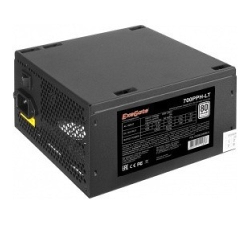 Exegate EX282048RUS-S Блок питания 700W ExeGate 700PPH-LT-S, RTL, 80+, ATX, black, APFC, 12cm, 24p, (4+4)p, 5*SATA, 3*IDE, с защитой от выдергивания