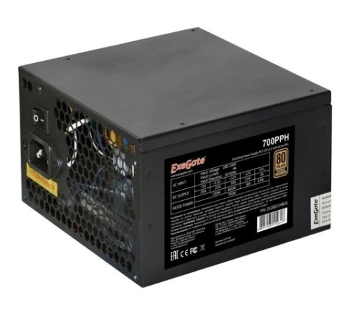Exegate EX282154RUS-S Блок питания 700W ExeGate 80 PLUS® Bronze 700PPH (ATX, APFC, SC, КПД 85% (89 PLUS Bronze), 12cm fan, 24pin, 2x(4+4)pin, 4xPCI-E, 8xSATA, 4xIDE, RTL (color box), black, кабель 220