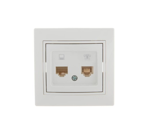 Розетка компьютерная + телефонная 2-м СП Mira RJ45 + RJ11 бел./бел. LEZARD 701-0202-143