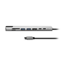 Bion Мульти переходник USB Type-C - 2*USB Type-C/2*USB-A 3.0/HDMI/SD/TF/RJ-45 100мб/с, 100W, длина кабеля 20см [BXP-A-USBC-MULTI-01]