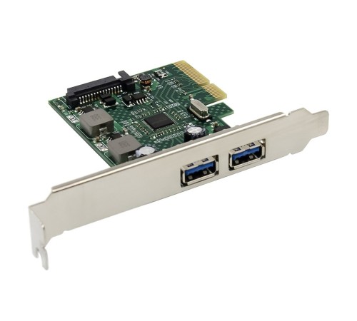 ORIENT AM-U3142PE-2A, Контроллер PCI-Ex4 v3.0, USB 3.2 Gen2, 2-port ext Type-A, ASM3142 chipset, разъем доп.питания, в комплекте LP планка крепления (31273)