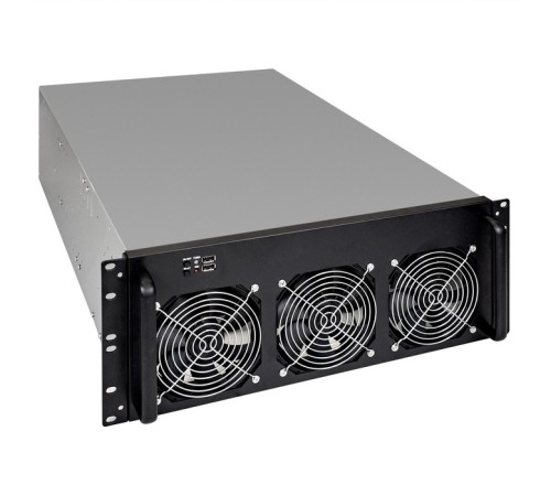 Exegate EX288960RUS Корпус для майнинга ExeGate Pro 8-650 <без БП, 2*USB, 6*fan 120мм, места под: 8 видеокарт, 1 БП>