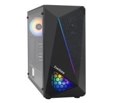 Exegate EX293014RUS Корпус Miditower ExeGate EVO-8225-NPX500 (ATX, БП 500NPX с вент. 12см, 2*USB+1*USB3.0, черный, 2 вент. с RGB подсветкой и полоса на передней панели, боковая панель - закаленное сте