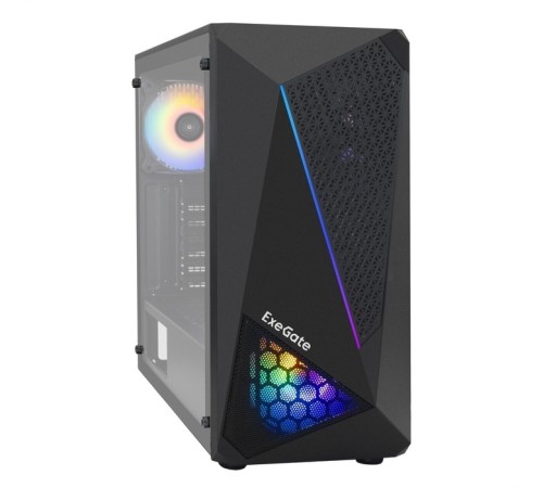 Exegate EX293014RUS Корпус Miditower ExeGate EVO-8225-NPX500 (ATX, БП 500NPX с вент. 12см, 2*USB+1*USB3.0, черный, 2 вент. с RGB подсветкой и полоса на передней панели, боковая панель - закаленное сте