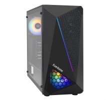 Exegate EX293015RUS Корпус Miditower ExeGate EVO-8225-NPX600 (ATX, БП 600NPX с вент. 12см, 2*USB+1*USB3.0, черный, 2 вент. с RGB подсветкой и полоса на передней панели, боковая панель - закаленное сте
