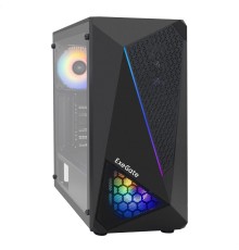 Exegate EX293015RUS Корпус Miditower ExeGate EVO-8225-NPX600 (ATX, БП 600NPX с вент. 12см, 2*USB+1*USB3.0, черный, 2 вент. с RGB подсветкой и полоса на передней панели, боковая панель - закаленное сте