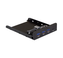 Exegate EX283579RUS Планка USB на переднюю панель ExeGate U3H-623, 3,5", 3*USB3.0+1*TypeC, черная, металл, подсоединение к мат. плате