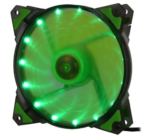 CROWN Вентилятор для компьютерного корпуса CMCF-12025S-1222 (120*120*25мм;Зелёный 16LED;1500 об/мин;35CFM;20Дб;Подшипник скольжения;3pin+MOLEX(папа-мама) 40+10см)