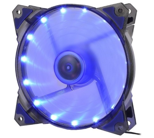CROWN Вентилятор для компьютерного корпуса CMCF-12025S-1221  (120*120*25мм;Синий 16LED;1500 об/мин;35CFM;20Дб;Подшипник скольжения;3pin+MOLEX(папа-мама) 40+10см)