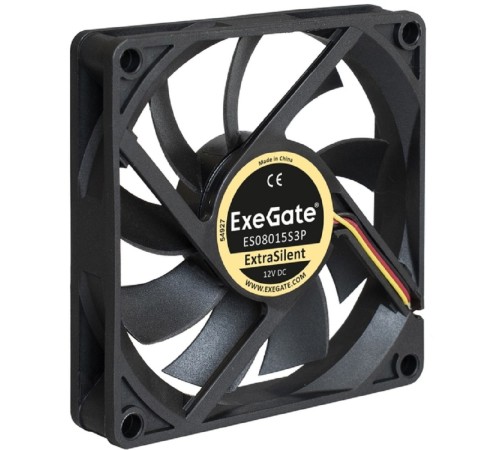 Exegate EX283373RUS Вентилятор ExeGate ExtraSilent ES08015S3P, 80x80x15 мм, подшипник скольжения, 3pin, 1600RPM, 23dBA