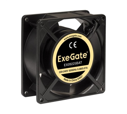 Exegate EX289004RUS Вентилятор 220В ExeGate EX09225BAT (92x92x25 мм, 2-Ball (двойной шарикоподшипник), клеммы, 2600RPM, 35dBA)
