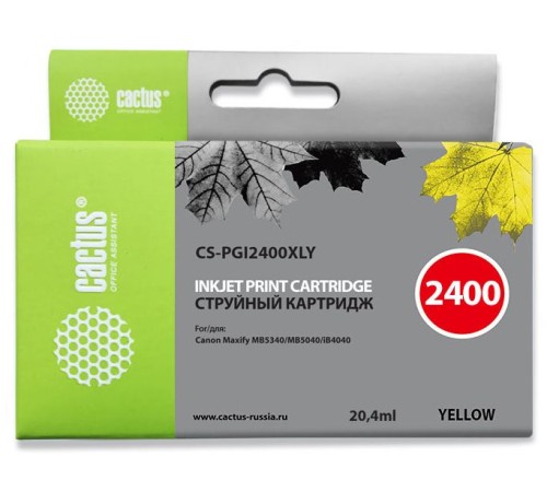 Картридж струйный Cactus CS-PGI2400XLY желтый (20.4мл) для Canon MAXIFY iB4040/ МВ5040/ МВ5340