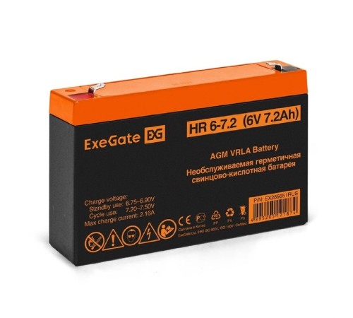 Exegate EX285651RUS Аккумуляторная батарея HR 6-7.2 (6V 7.2Ah, клеммы F1) Exegate EX285651RUS Аккумуляторная батарея HR 6-7.2 (6V 7.2Ah, клеммы F1)