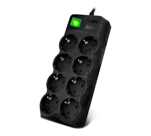 SVEN Фильтр SF-08E-16 5,0 м (8 розеток с защитными шторками,16А) черный, цветная коробка [SV-021726]