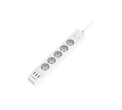 Harper Сетевой фильтр с USB зарядкой UCH-550 White (5 роз.,5м.,3 x USB 2.4A (max 3.4A), 4000W) {H00003206}