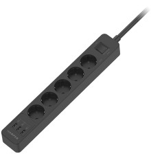 Harper Сетевой фильтр с USB зарядкой UCH-510 Black (5 роз.,10м.,3 x USB 2.4A (max 3.4A), 4000W) {H00003208}