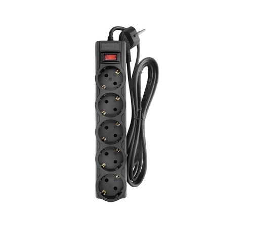 CBR Сетевой фильтр CSF 2505-1.8 Black PC, 5 евророзеток, длина кабеля 1,8 метра, цвет чёрный (пакет)
