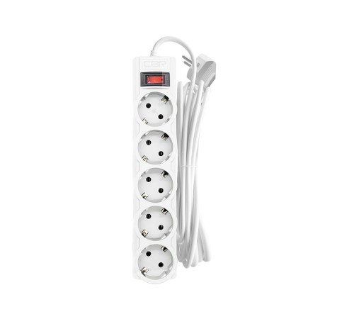 CBR Сетевой фильтр CSF 2505-5.0 White PC, 5 евророзеток, длина кабеля 5 метров, цвет белый (пакет)