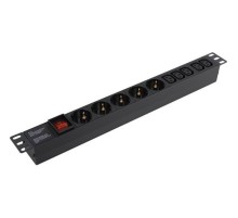 Exegate EX280866RUS Блок розеток ExeGate ServerPro PDU-19H008 Al-5C135S-C14-SW, 19",1U,алюм, 5 IEC 320 C13, 5Schuko, С14