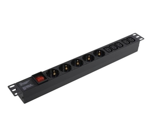Exegate EX280866RUS Блок розеток ExeGate ServerPro PDU-19H008 Al-5C135S-C14-SW, 19",1U,алюм, 5 IEC 320 C13, 5Schuko, С14