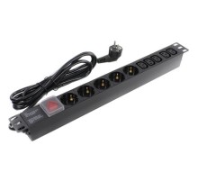 Exegate EX280867RUS Блок розеток ExeGate ServerPro PDU-19H009 Al-5C135S-EU2.5-SW, 19",1U,алюм,5C13,5Sch,евровилка,2.5м