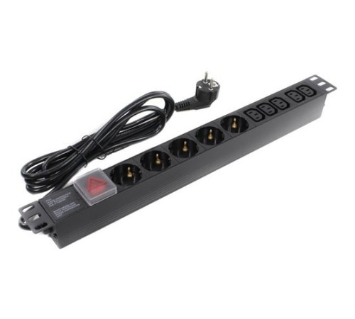 Exegate EX280867RUS Блок розеток ExeGate ServerPro PDU-19H009 Al-5C135S-EU2.5-SW, 19",1U,алюм,5C13,5Sch,евровилка,2.5м