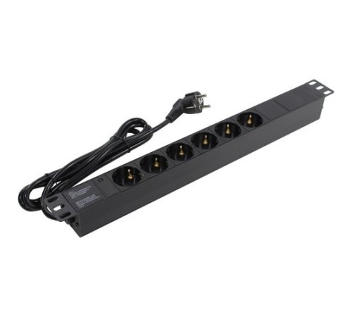 Exegate EX280827RUS Блок розеток ExeGate ServerPro PDU-19H602 Al-6S-EU2, 19",1U,алюм, 6Schuko, евровилка, 2м