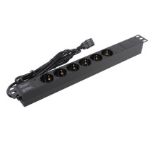 Exegate EX280829RUS Блок розеток ExeGate ServerPro PDU-19H604 Al-6S-C14-2.5, 19",1U,алюм, 6Schuko, кабель с C14 2.5м