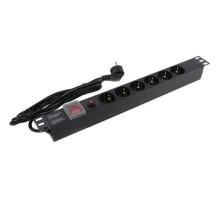 Exegate EX280831RUS Блок розеток ExeGate ServerPro PDU-19H606 Al-6S-EU2-SW-O, 19",1U,алюм, 6Sch, евровилка,2м,защ перегр