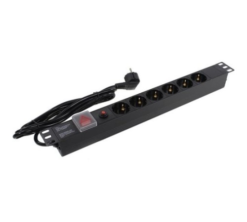 Exegate EX280831RUS Блок розеток ExeGate ServerPro PDU-19H606 Al-6S-EU2-SW-O, 19",1U,алюм, 6Sch, евровилка,2м,защ перегр