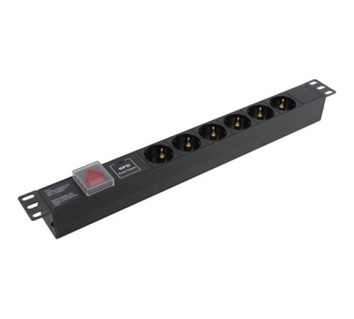 Exegate EX280832RUS Блок розеток ExeGate ServerPro PDU-19H607 Al-6S-C14-SW-SPD1, 19",1U,алюм, 6Schuko, С14, SPD1