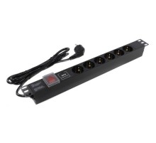 Exegate EX280833RUS Блок розеток ExeGate ServerPro PDU-19H608 Al-6S-EU2-SW-SPD1, 19",1U,алюм, 6Schuko, евровилка,2м,SPD1