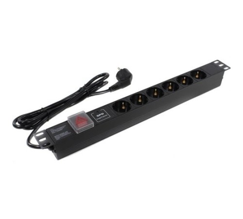 Exegate EX280833RUS Блок розеток ExeGate ServerPro PDU-19H608 Al-6S-EU2-SW-SPD1, 19",1U,алюм, 6Schuko, евровилка,2м,SPD1