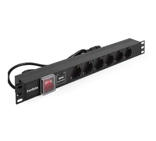 Exegate EX280834RUS Блок розеток ExeGate ServerPro PDU-19H609 Al-6S-C14-2, 19",1U,алюм, 6Schuko, кабель с C14 2м, SPD1