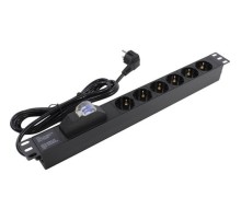 Exegate EX280835RUS Блок розеток ExeGate ServerPro PDU-19H610 Al-6S-EU2.5-1P, 19",1U,алюм,6Sch,евровилка,2.5м,защ перегр