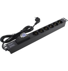 Exegate EX280835RUS Блок розеток ExeGate ServerPro PDU-19H610 Al-6S-EU2.5-1P, 19",1U,алюм,6Sch,евровилка,2.5м,защ перегр