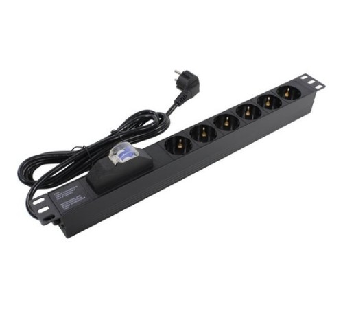 Exegate EX280835RUS Блок розеток ExeGate ServerPro PDU-19H610 Al-6S-EU2.5-1P, 19",1U,алюм,6Sch,евровилка,2.5м,защ перегр