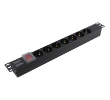 Exegate EX280838RUS Блок розеток ExeGate ServerPro PDU-19H703 Al-7S-C20-SW, 19",1U,алюм, 7 Schuko, С20