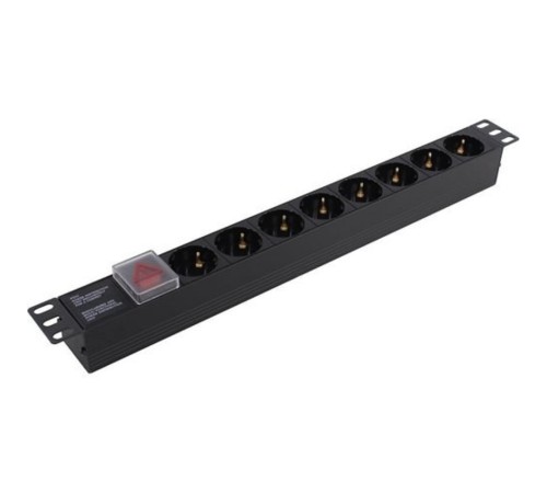 Exegate EX280840RUS Блок розеток ExeGate ServerPro PDU-19H801 Al-8S-C14-SW, 19", 1U, Алюм., 8Schuko, С14