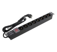 Exegate EX280843RUS Блок розеток ExeGate ServerPro PDU-19H804 Al-8S-EU2.5-SW, 19",1U,алюм, 8Schuko, евровилка, 2.5м