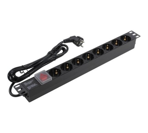 Exegate EX280843RUS Блок розеток ExeGate ServerPro PDU-19H804 Al-8S-EU2.5-SW, 19",1U,алюм, 8Schuko, евровилка, 2.5м
