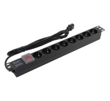 Exegate EX280845RUS Блок розеток ExeGate ServerPro PDU-19H806 Al-8S-C14-3-SW, 19", 1U, алюм, 8Schuko, кабель с C14 3м