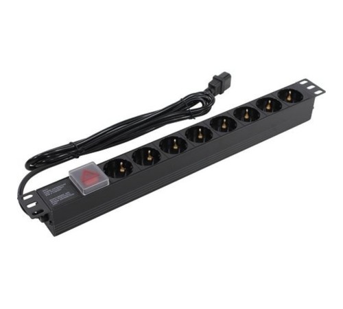 Exegate EX280845RUS Блок розеток ExeGate ServerPro PDU-19H806 Al-8S-C14-3-SW, 19", 1U, алюм, 8Schuko, кабель с C14 3м