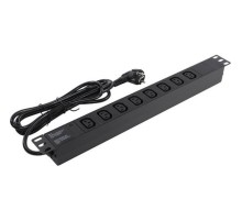 Exegate EX280855RUS Блок розеток ExeGate ServerPro PDU-19H809 Al-8C13-EU2.5, 19",1U,алюм, 8 IEC 320 C13, евровилка, 2.5м
