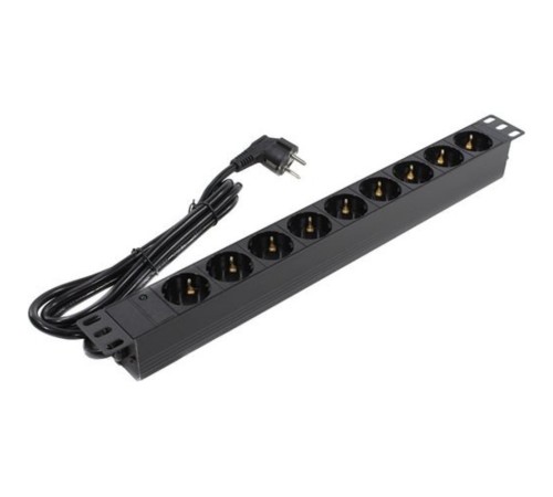 Exegate EX280849RUS Блок розеток ExeGate ServerPro PDU-19H903 Al-9S-EU2, 19",1U,алюм, 9Schuko, евровилка, 2м